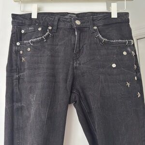 Zara Women’s Distressed Wash Black Denim Embellished Jeans